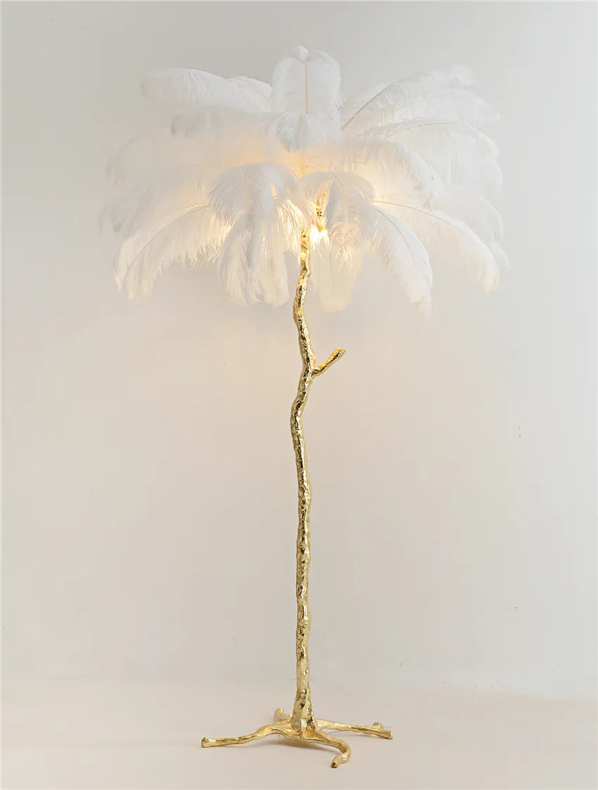 Lampadaire plumes d'autruche blanc