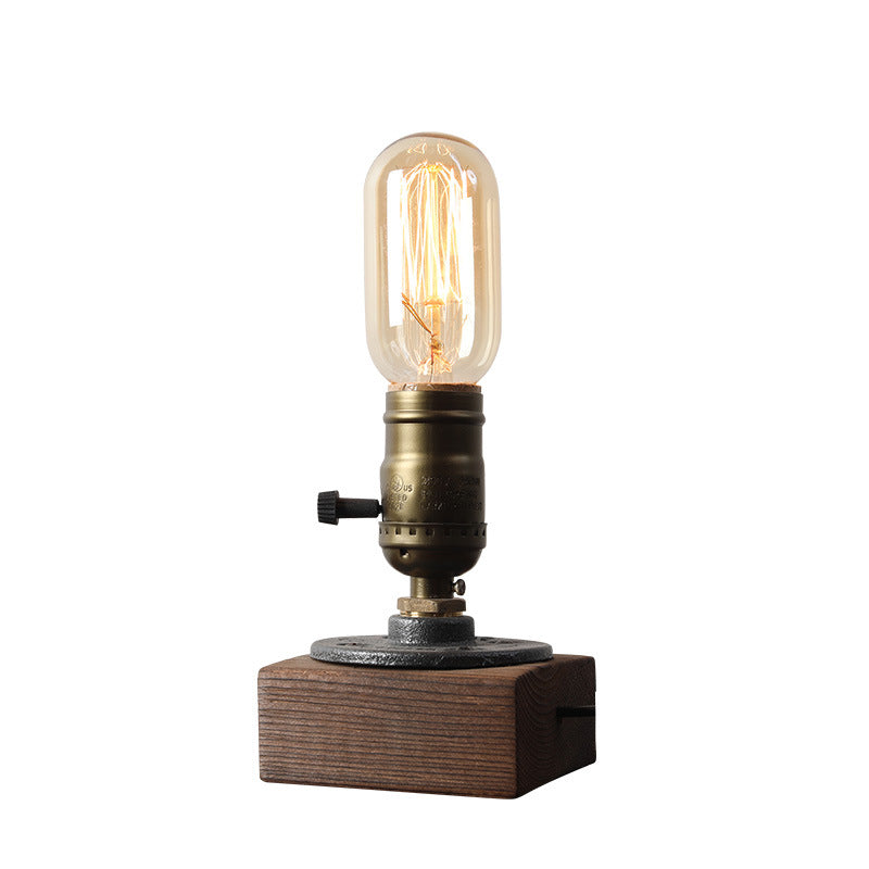 Lampe de chevet industriel pied en bois