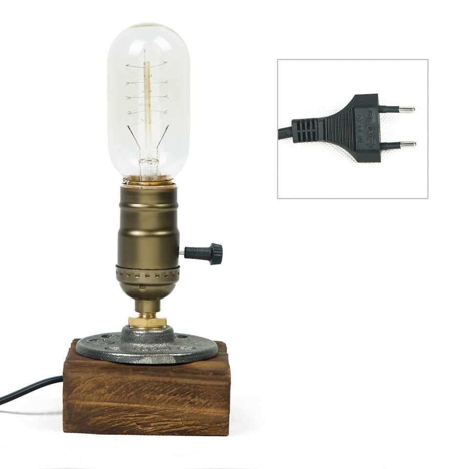 Lampe de chevet industriel pied en bois