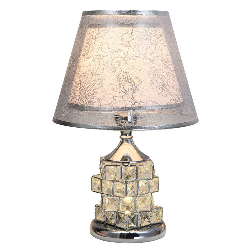 Lampe pied cristal vintage argent