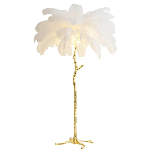 Lampadaire plumes d'autruche blanc