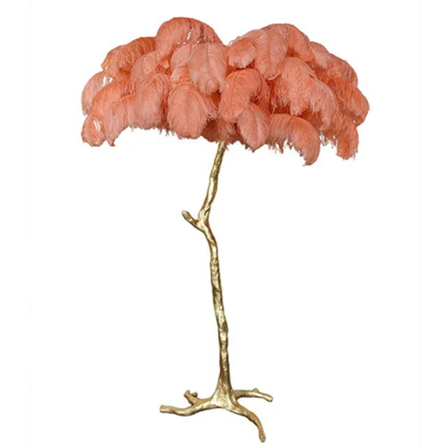 Lampadaire plumes d'autruche rose