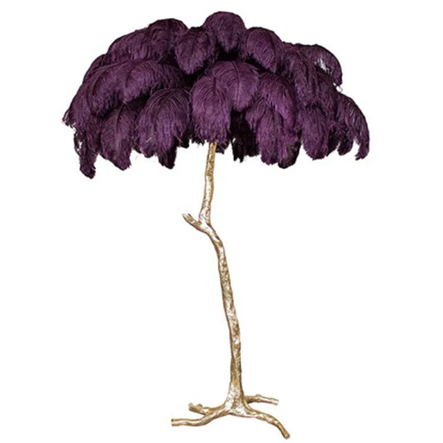 Lampadaire plumes d'autruche violet