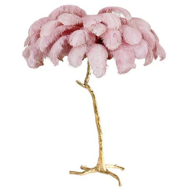 Lampadaire plumes d'autruche rose