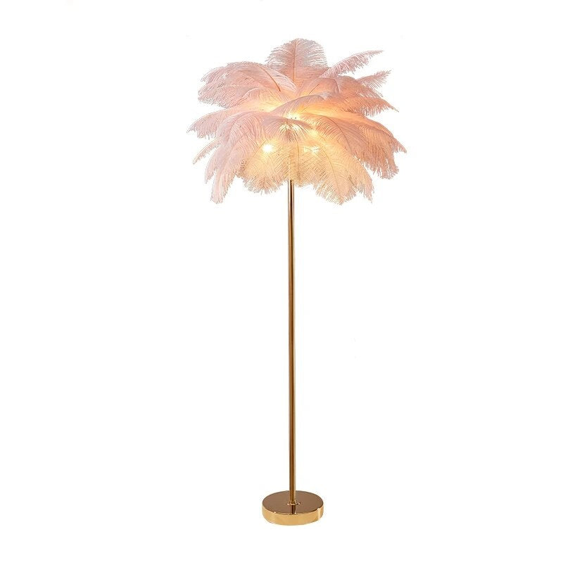 Lampadaire en plume rose